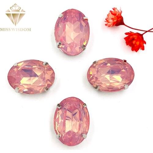Free shipping Matt Pink opal oval shape sew on rhinestones with claw flatback Resin loose rhinestones DIY garment Accessories