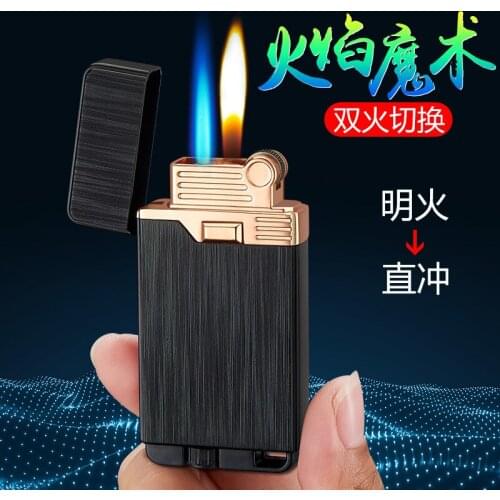 Free Fire Torch Jet Lighter Metal Straight Double Flame Magic Lighter Windproof Turbo Flint Gas Lighter Butane Cigar Cigarette