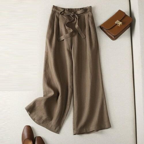 Women Cotton Linen Wide Leg Pants New Arrival 2021 Simple Style Vintage Solid Color Loose Casual Female Ankle-length Pants D035