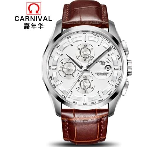 Fashion Automatic Watch Men Self wind Top brand CARNIVAL Multifunction Mechanical Watch Calendar Week 24hour Luminous Waterproof
