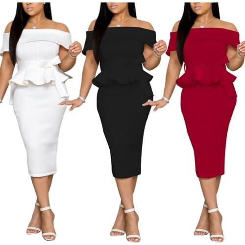 Womens Plain Bodycon Dress Ladies Off The Shoulder Dress Summer Evening Cocktail Party Club
