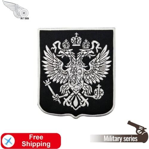 The Emblem of Birds with Crown Embroidery Patches for Clothing Black White Russia National Emblem Iron on Badges Wholesale
