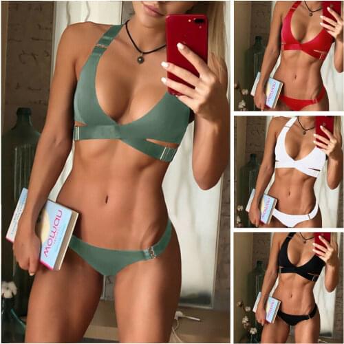 2019 New Style Fashion Hot Women‘’s Two-Piece Suits Solid Bandage Push-Up Low Waist Padded Swimwear Swimsuit Bathing Hot