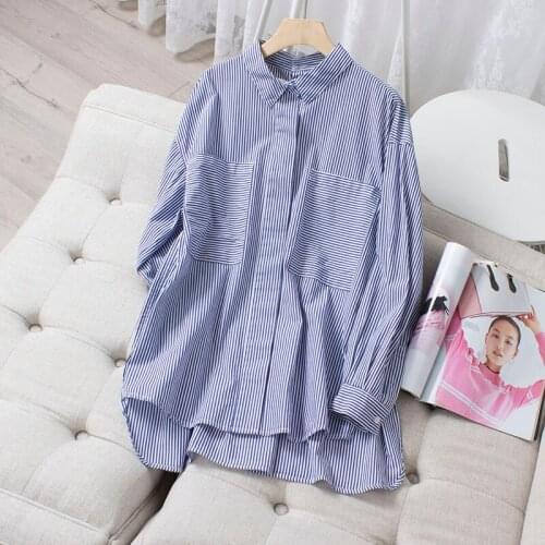 Cotton 100% Striped Women Shirts Summer New 2021 Loose Loose Long Casual All Match Street Wear Female Outwear Tops