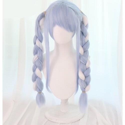 Hololive VTuber Usada Pekora Wig Hololive Youtuber Cosplay Double Ponytails Light Blue with White Synthetic Hair Role Play