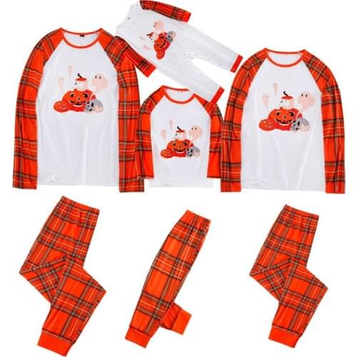 Halloween Family Matching Pajamas Set Cartoon Pattern O-Neck Long Sleeve Top+ Trousers Couples Matching Clothing Family Costumes