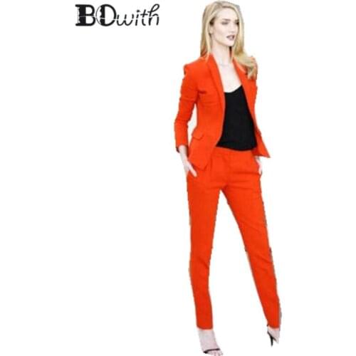 Professional Business Women pantsuits 2019 Custom made Orange New Fashion Elegant pants suits for women 2 Pcs (jacket+pants)