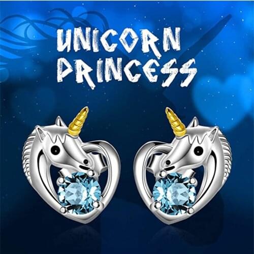 Creative Inlaid Blue Zircon Unicorn Earrings All-Match Fashion Personality Jewelry Wholesale For Women Feature Namour Charm Gift