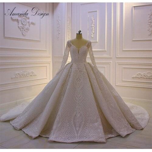 Amanda Design robe mariage 2021 Long Sleeve Luxury Lace Beading Wedding Dress