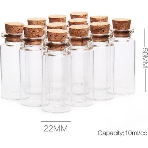 50pcs 22*50mm Handmade Home Party Decoration Bottles Mini Glass Bottles Vials with Cork Tiny Clear Glass Pill Bottle L13C