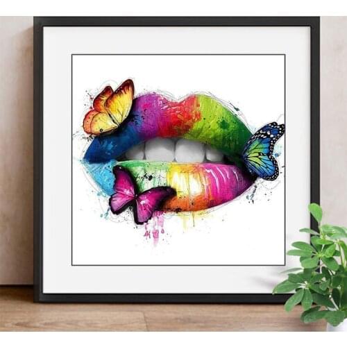 New Arrivals 5D Diamond Painting Lip Full Square Diamond Mosaic Butterfly Diamond Embroidery Cross Stitch Wall Sticker