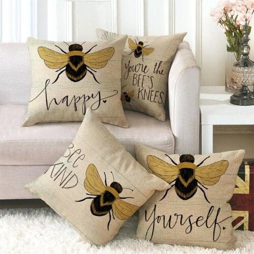 One Side Print Cushion Cover Pillow Cover for Home Sofa Seat Throw Cute Vintage Decoration 45X45cm Bee Insect