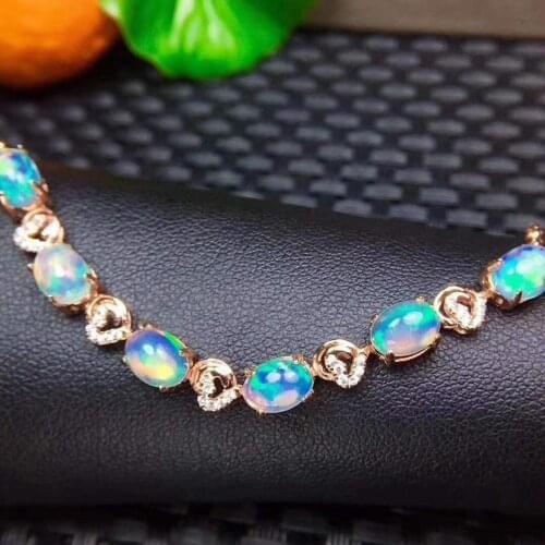 Opal bracelet Natural And Real Opal bracelet Solid S925 Sterling Silver For Women Colour Gem Stone Rings Fine Jewelry