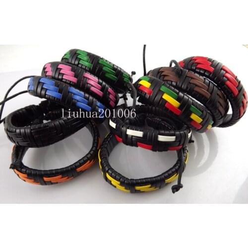 Wholesale 50 pcs Fashion Jewelry Soft LEATHER Hand-woven BRACELET Mix Color