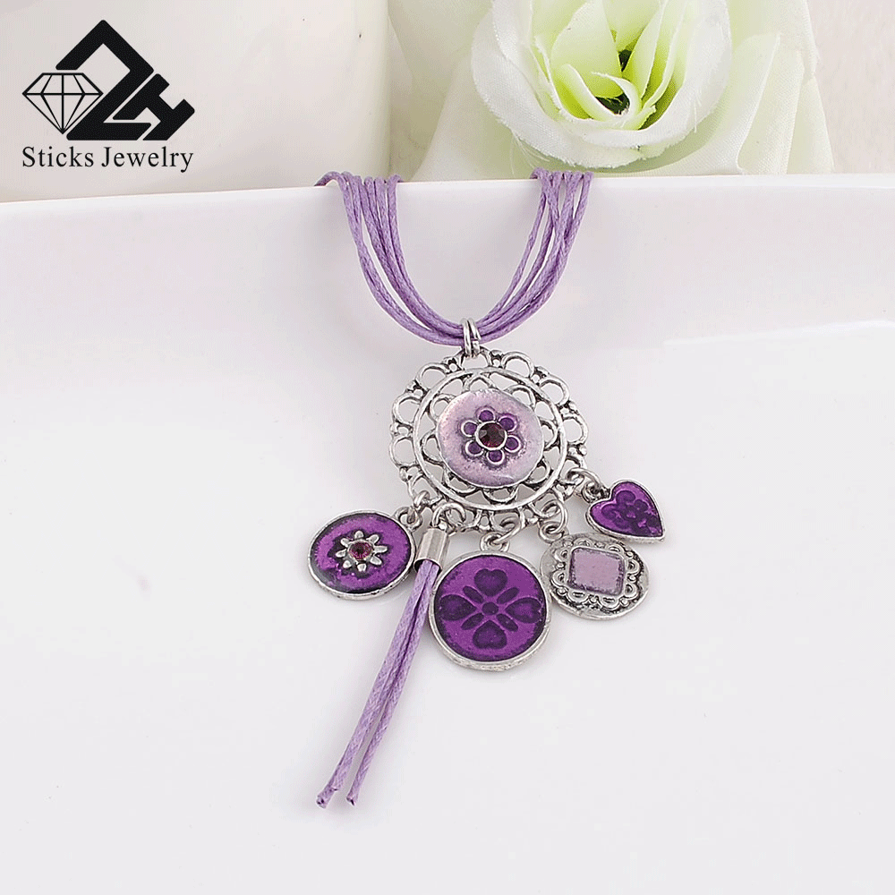 Necklace Pendant Charm European and American Fashion Zinc Alloy Plating Ancient Silver Color Drip Wax Rope