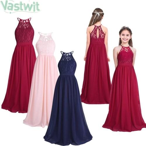 Princess Halter Flower Girl Dress Wedding Birthday Party Kids Lace Chiffon Dresses For Girls Childrens Costume Teenager Prom