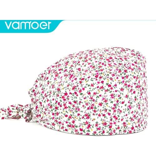 Flower printing Beauty salon cap Cartoon cotton surgical cap Dental lab Health service work cap for Women and Men Nurse hat