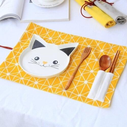 Placemat, cotton, linen, insulation pad, double-layer napkin, can hold tableware, portable travel tableware bag