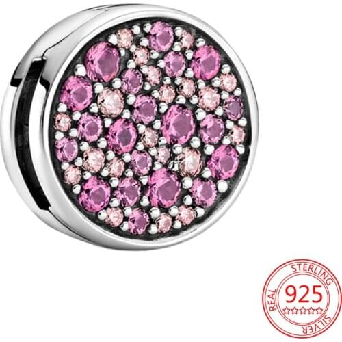 925 Sterling Silver Pink Pave Clip All-match Fit Original REFLEXIONS Series Charms For Women Birthday Fashion Jewelry Gift