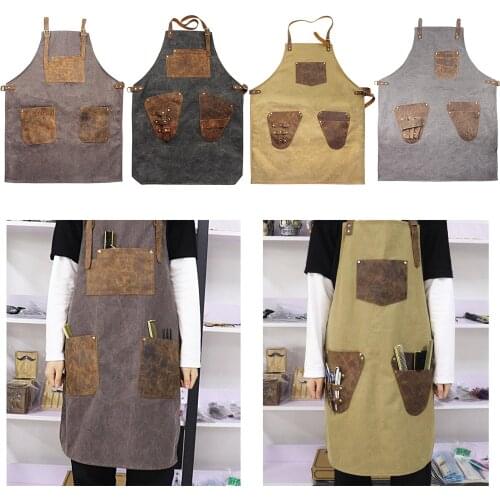 Professional Hairdressing Barber Apron Cape Hairstylist Gown with Pockets PU Leather Hair Cutting Apron Hairdressing Shawl