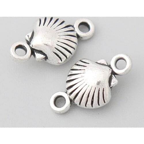 RAINXTAR Fashion Antique Silver Color Alloy Sea Shell Connector Charms 9*15mm 100pcs AAC977
