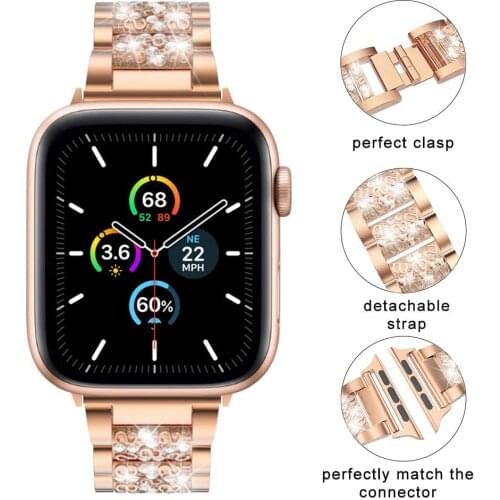 For Apple Watch Series 6 5 4 3Women Diamond Stainless Steel Band Strap for iWatch 6 44MM 40MM 42MM 38MM Stainless Steel Bracelet