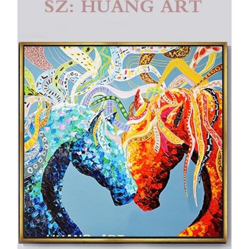 Hand-painted Double horse High Quality Modern Decorative Painting Funny Couples horse oil Painting For Wall Decoration beautiful