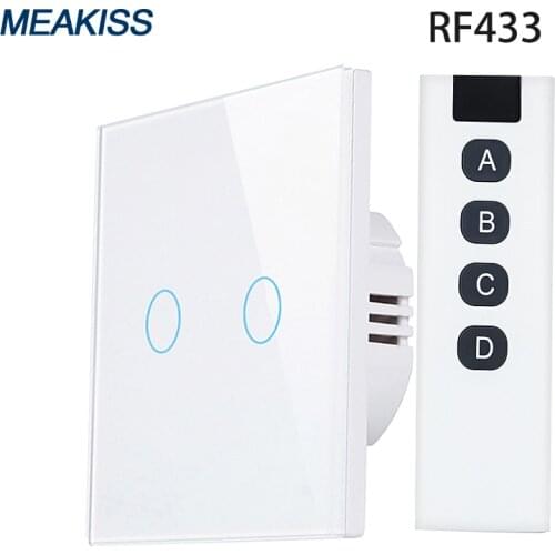 Touch light switch RF433 wireless remote control EU/UK standard 1/2/3gang crystal tempered glass panel interrupter sensor switch