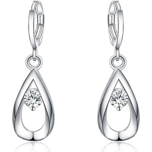Wholesale 925 Sterling Silver Dangle Earrings for Women Wedding Lady Earring drop cute Zircon Jewelry Crystal drop