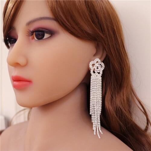 The new design Luxury Big Long Tassel Dangle Drop Earrings for Women Crystal Rhinestone Hanging Bride Wedding Earrings 2021