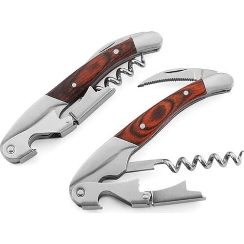 Wine Corkscrew Multifunction Wooden Handle Stainless Steel Red Wine Bottle Opener Kitchen Accessories Cork Remover Beer Opener