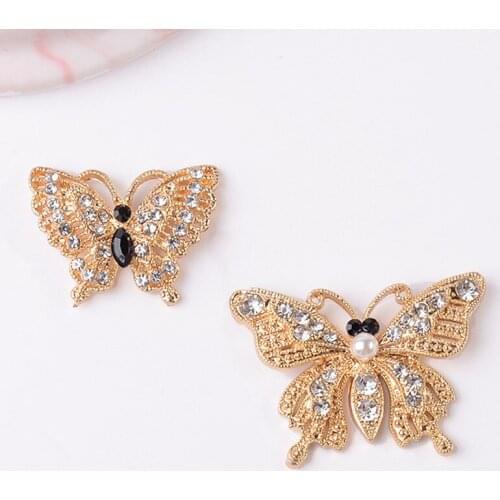 10 PCS Metal Alloy KC Gold Plated Crystal Rhinestone Butterfly Handmade Accessories For DIY Jewelry Making
