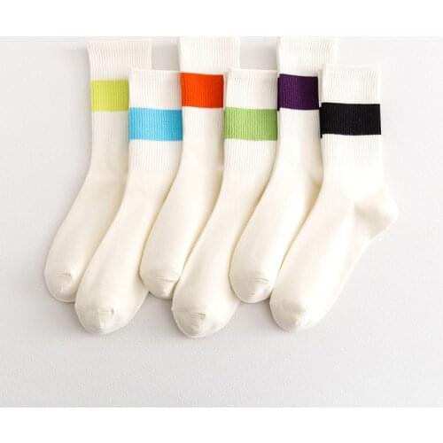 Spring and summer Ins Fashion Pinkycolor Women Socks Girls New Street Sports Solid Colorful Middle Tube Stockings Soft stripe