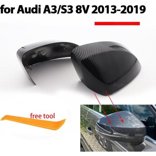 Side Wing Mirror Cap Covers for Audi A3 S3 8V RS3 2013 2014 2015 2016 2018 2017 2019 Replace Carbon Fiber Look Black
