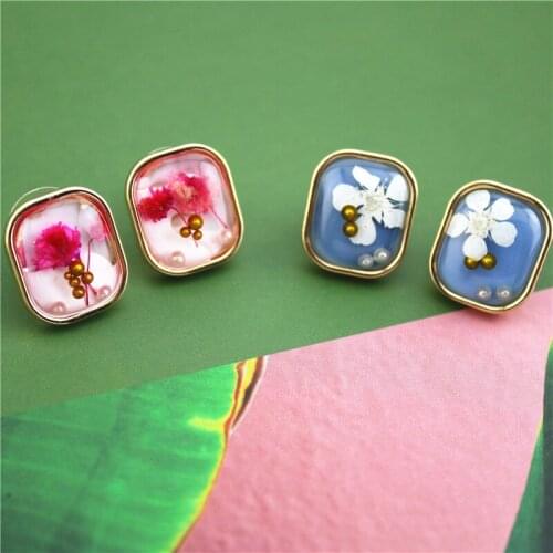 Dried Flower Square Earrings Female French Five Petal Flower 925 Silver Needle Earrings Small Fresh Super Fairy earring