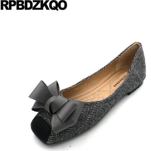Slip on bow vintage ladies beautiful flats shoes cute china grey footwear chinese square toe drop shipping large size women 2018