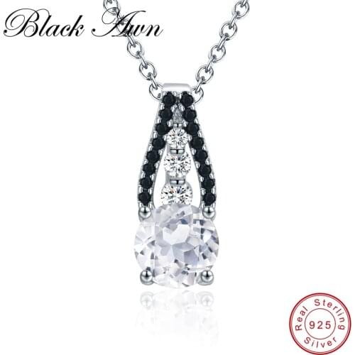 [BLACK AWN] 925 Sterling Silver Fine Jewelry Trendy Engagement Necklaces for Women Wedding Pendants P100