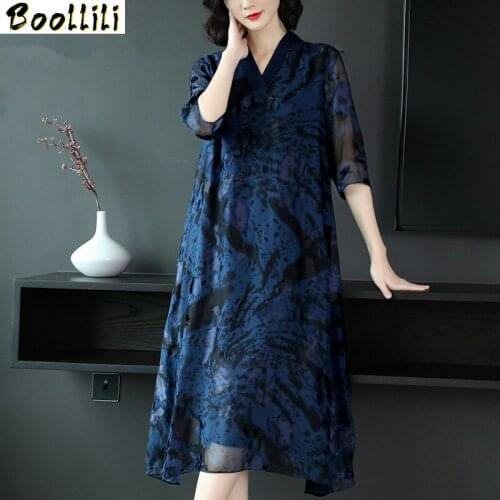 Boollili Woman Silk Dress 2020 Spring Summer Vintage Elegant Casual Midi Dress Women Clothing Ladies Dresses Plus Size Vestidos