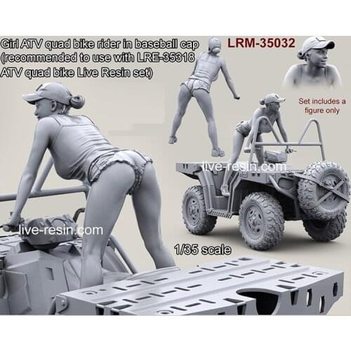 1/35 Girl rider on ATV quad bike in baseball cap, No ATV locomotive, Resin Model Soldier GK, Unassembled and unpainted kit
