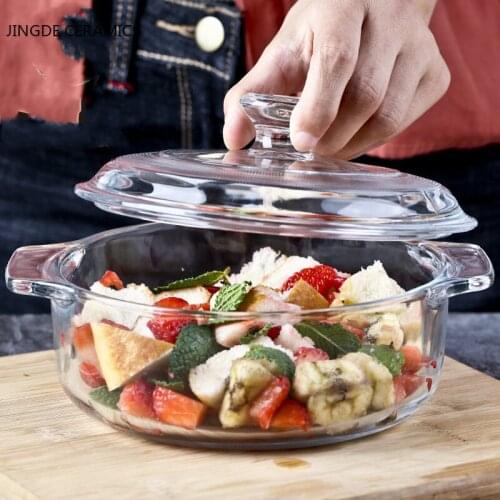 1pc Nordic Style Transparent Glass Heat Resistant Glass Soup Porridge Pot Microwave Bowl Household Kitchen Cooking Tools