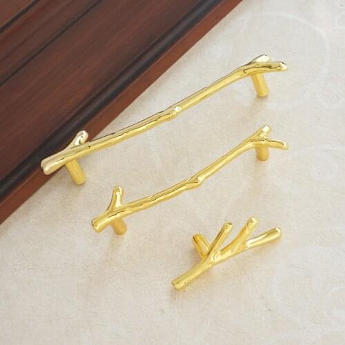 1pcs Creative European simple Kitchen cabinets Tree Branch Handles Gold Door Knobs Bedroom Closet Drawer Pulls Shabby Hardware