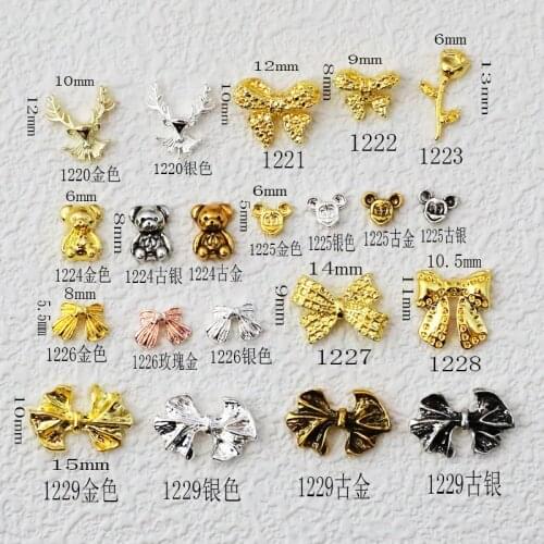 10Pcs/Lot Korea Metal Alloy Nail Art Parts Retro Bear Bow Knot Rose Flower Monkey Sika Deer 3D DIY Accessories Stickers Charms