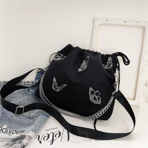2021 Fashion Luminous Butterfly Messenger Bag Women Drawstring Chain Shoulder Pouch Nylon Casual Lady Handbag