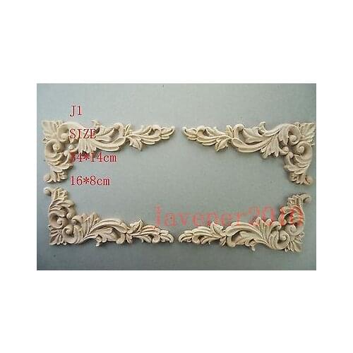 J1 -16x8cm Wood Carved Corner Onlay Applique Unpainted Frame Door Decal Working carpenter Decoration carved Decorative