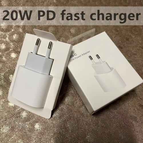 50pcs Original 18W Fast Charging PD Charger For 11 12 Pro Max Genuine USB Type C Cable EU US Travel Power Adapter