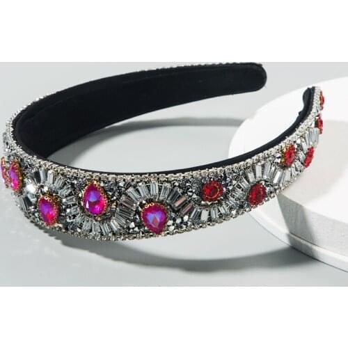 Baroque Fabric Full Drill Crystal Wide Brim Headband Ladies Teardrop-Shaped Bridal Wedding Party Hair Accessories