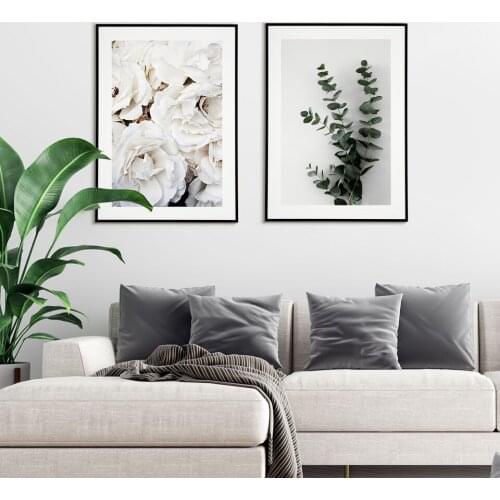 White Roses Poster Eucalyptus Branch Canvas Painting Wall Art Pictures For Living Room Modern Home Decorative Prins On The Wall