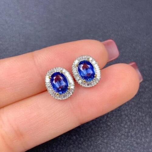 Free shipping Natural And Real Original sapphire Earring 925 sterling silver Fine jewelry