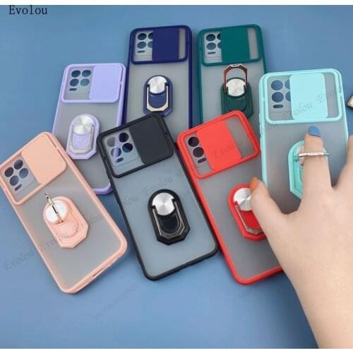 Case for Realme 8 Pro Metal Ring Stand Holder Phone Case for Realme 8 4G 8 Pro 4G Slide Camera Lens Protection Cover Matte Capa