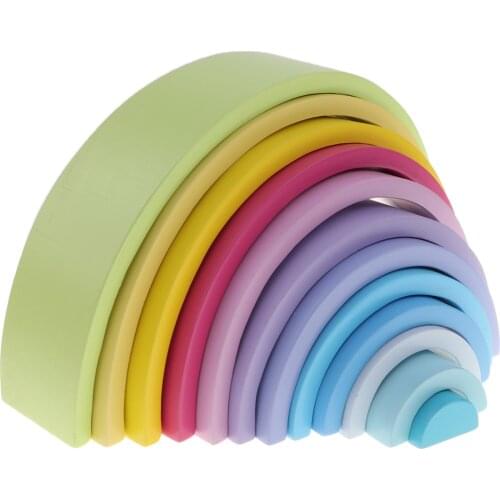 Baby Toddler Montessori Toys - Wooden 12 Macaron Colors Rainbow Stacker Tunnel Stacking Game for Kids